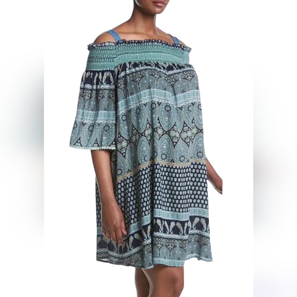 One World Paisley Print Off-The-Shoulder Convertible Smocked Dress Size …